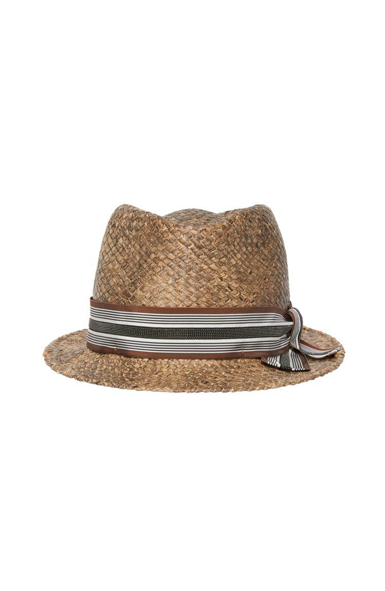 女裝直紋緞帶草帽，售價25,400元。圖／BRUNELLO CUCINELLI提供
