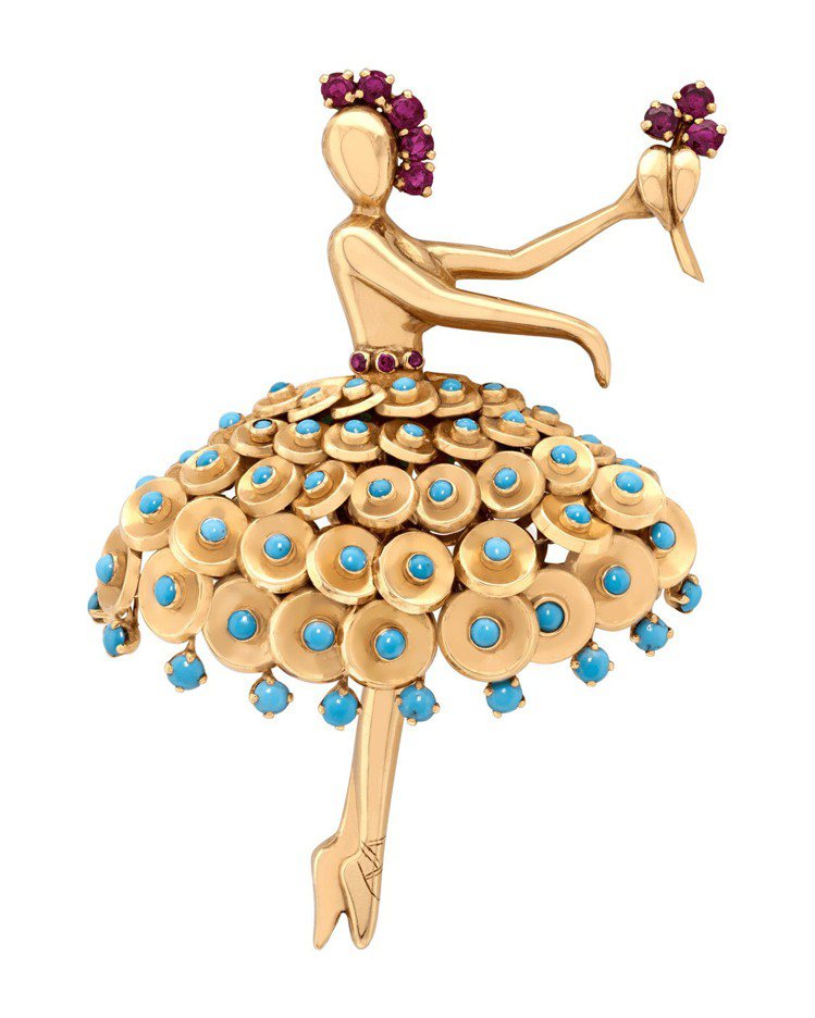 梵克雅寶Danseuse Paillettes胸針, 1955年骨董。圖／梵克雅寶提供