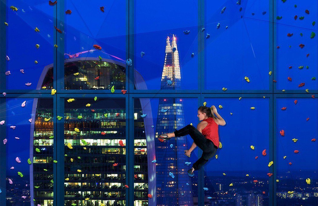 這棟大樓將有全球最高室內玻璃牆，高122公尺，讓喜歡冒險的員工攀爬。 圖／取自主...
