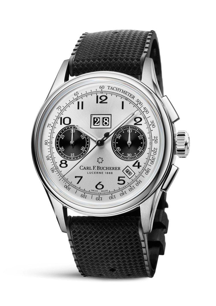 寶齊萊傳承系列年曆雙盤計時碼表精鋼款，41毫米精鋼表殼、CFB 1972自動上鍊計時機芯、23萬5,000元。圖／寶齊萊提供