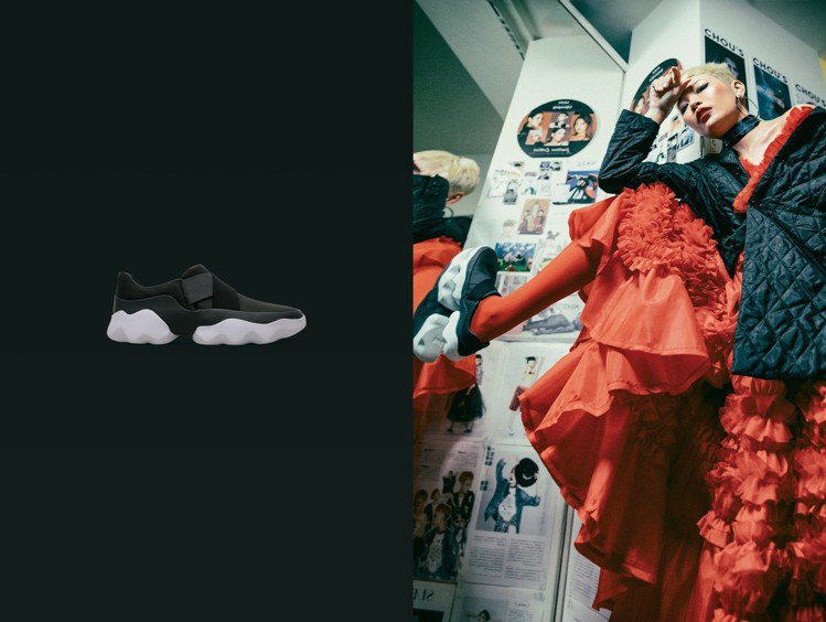 時尚造型師周筱筑穿Camper Twins系列深灰色休閒鞋入鏡CAMPER 2019春夏最新系列鞋款形象，8,280元。圖／團團文創提供
