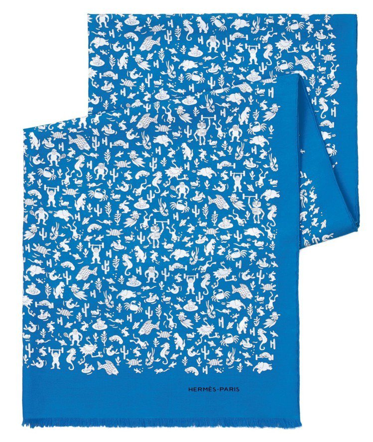 Summer Party圖紋印花純棉與真絲混紡圍巾，16,000元。 圖／愛馬仕提供