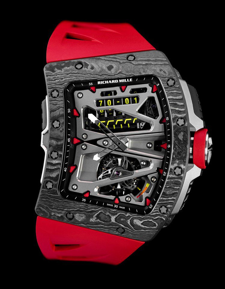 RM 70-01 Alain Prost陀飛輪腕表，表殼為TPT碳纖維，具70小時動力儲存，全球限量30只，約2,818萬元。圖／RICHARD MILLE提供