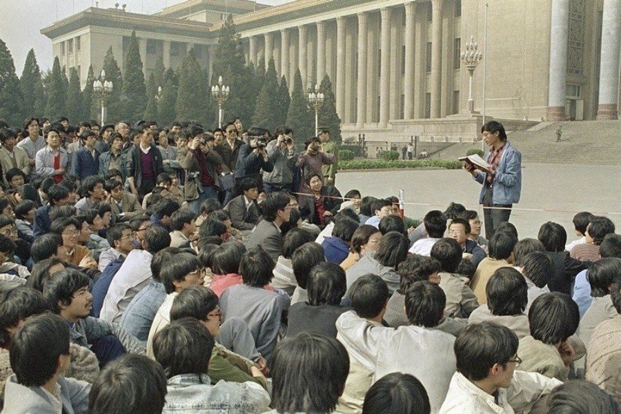 攝於1989年4月18日，北京天安門。 圖／美聯社