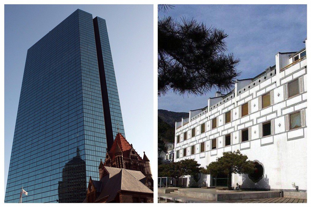 美國波士頓漢考克大廈（左）與北京香山飯店，是貝聿銘心中永遠的痛。 （法新社、取自...