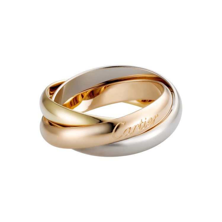 Trinity系列經典款戒指，白K金、黃K金、玫瑰金，41,100元。圖／卡地亞提供