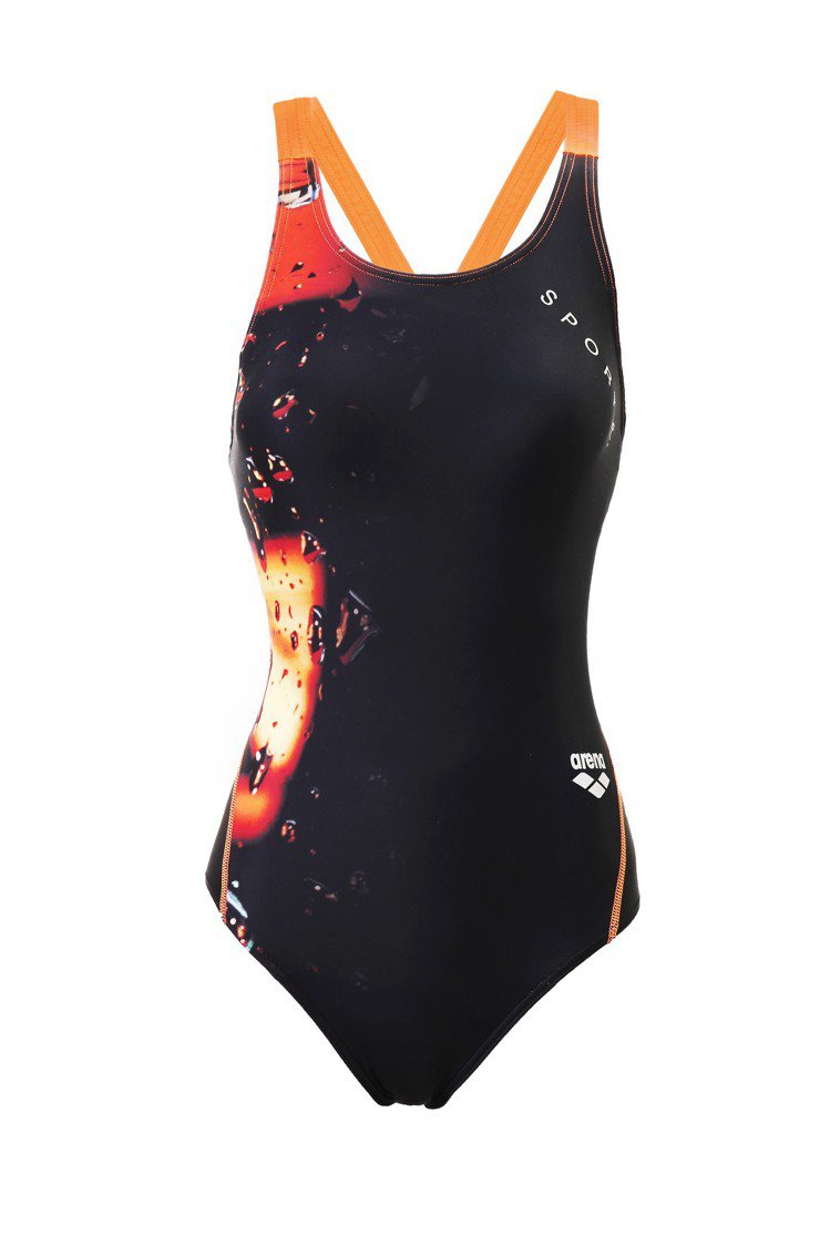 SPORT b. x arena 2019霓虹光影圖案連身式泳裝，3,280元。圖／SPORT b.提供
