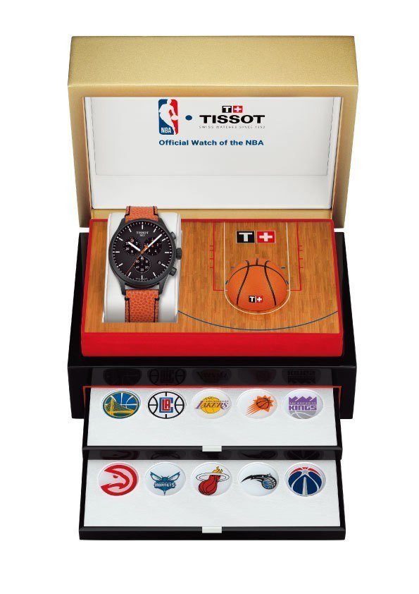 天梭NBA特別版CHRONO XL腕表，配備特殊收藏表盒、30個NBA球隊隊徽後...