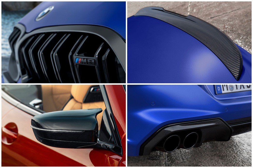 全新BMW M8 Coupe/Convertible外觀配件多以黑色高光澤呈現。...