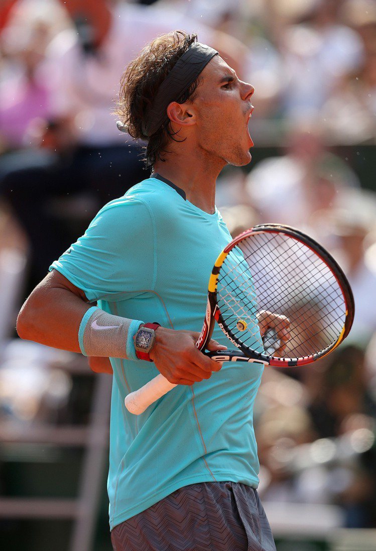 2014年的法國網球公開賽，納達爾改配戴了RM 27-01 Rafael Nadal陀飛輪腕表，當年仍拿下冠軍。圖／RICHARD MILLE提供
