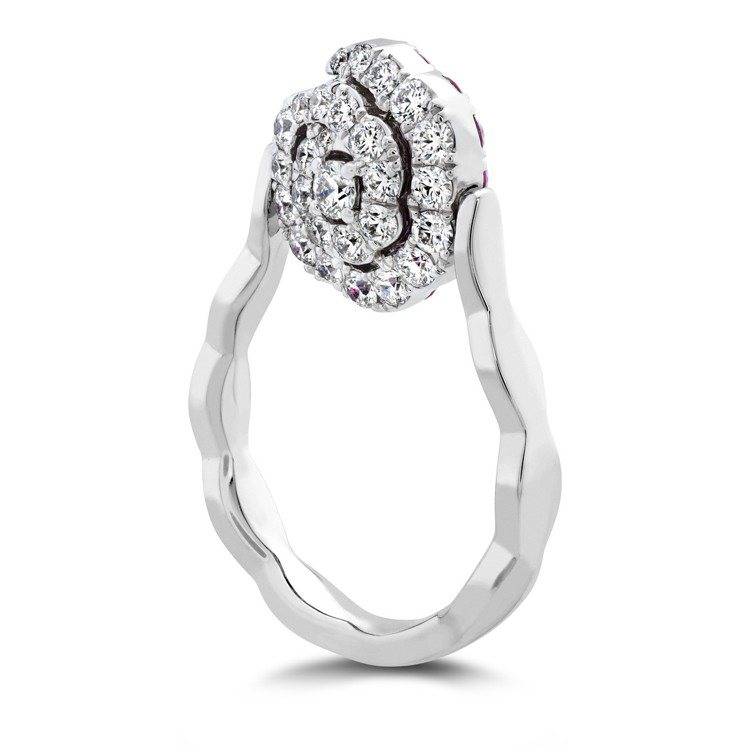 LORELEI慈善珠寶系列可翻轉式戒指，白K金鑲嵌鑽石總重約0.6克拉、紅寶石總...