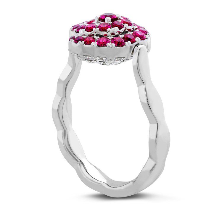 LORELEI慈善珠寶系列可翻轉式戒指，白K金鑲嵌鑽石總重約0.6克拉、紅寶石總...
