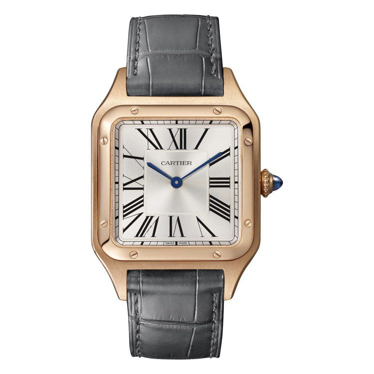 ØZI配戴Santos-Dumont腕表，不鏽鋼表殼搭配18K玫瑰金表圈，約17...