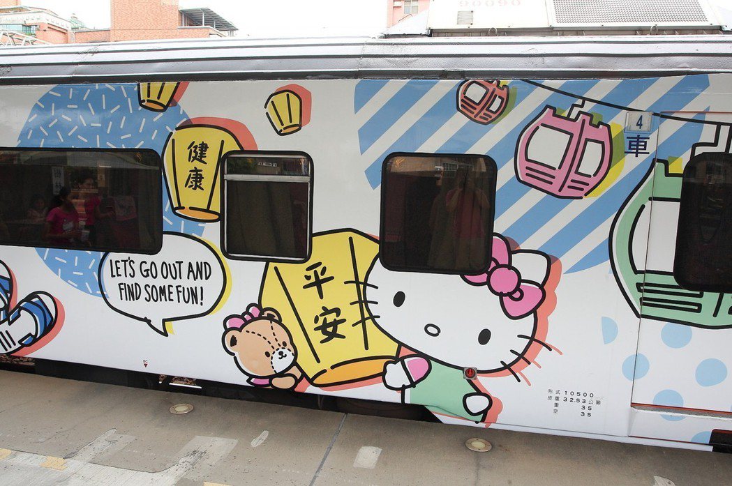 Hello Kitty列車6節車廂環繞著台灣觀光元素，外觀各有不同特色。 記者陳...