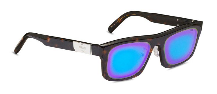 Berluti Neon 藍色鏡面深棕色框太陽眼鏡，14,900元。圖／Berluti提供