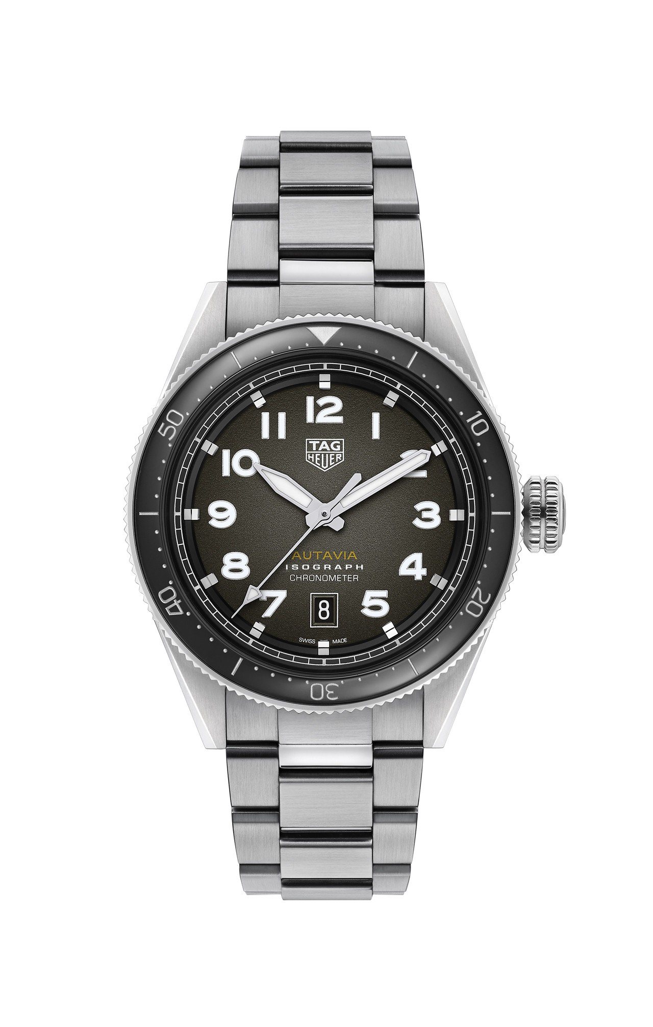 泰格豪雅Autavia系列腕表，不鏽鋼表殼、表鍊，搭配黑色陶瓷表圈，具38小時動...