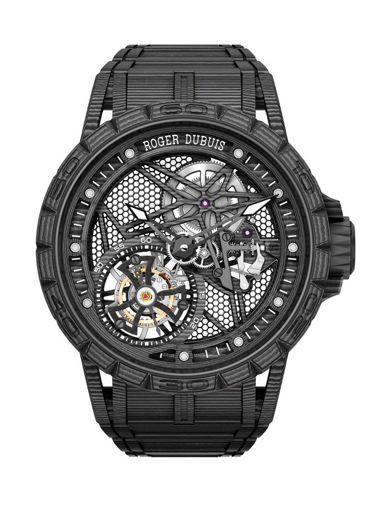 羅杰杜彼Excalibur Spider Carbon 3碳纖維鏤空飛行陀飛輪腕表，877萬5,000元，限量28只。圖／羅杰杜彼提供