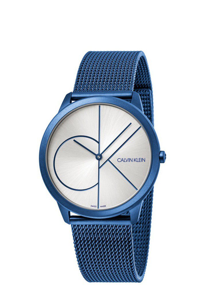 CK minimal系列腕表，海軍藍PVD不鏽鋼表殼，搭配銀白色表盤，9,100...
