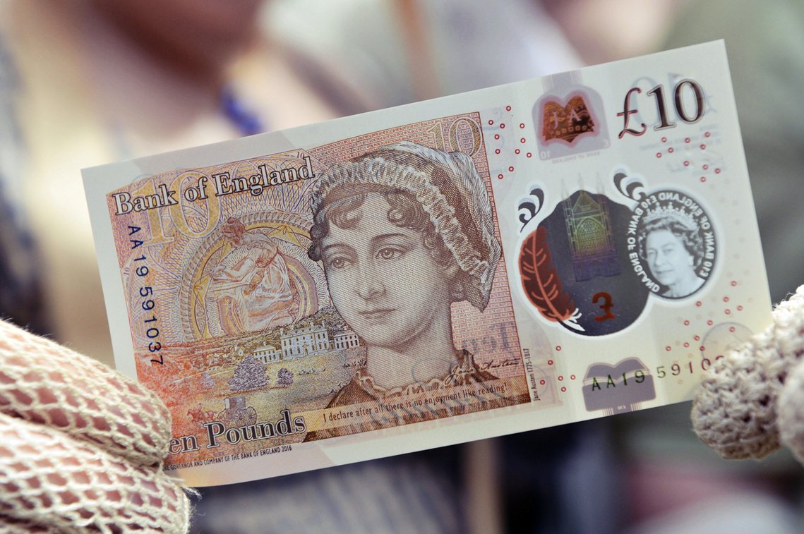 2017年，發行印有小說家珍．奧斯汀頭像的10鎊鈔票。是所有新版英鎊鈔票中，目前...