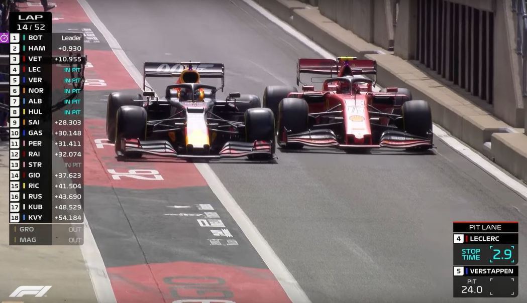 最後RedBull以1.9秒的速度讓Verstappen取得領先。 摘自F1