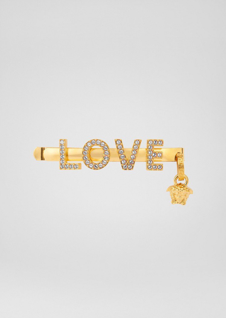 Love透明水鑽造型髮夾，12,000元。圖／Versace提供