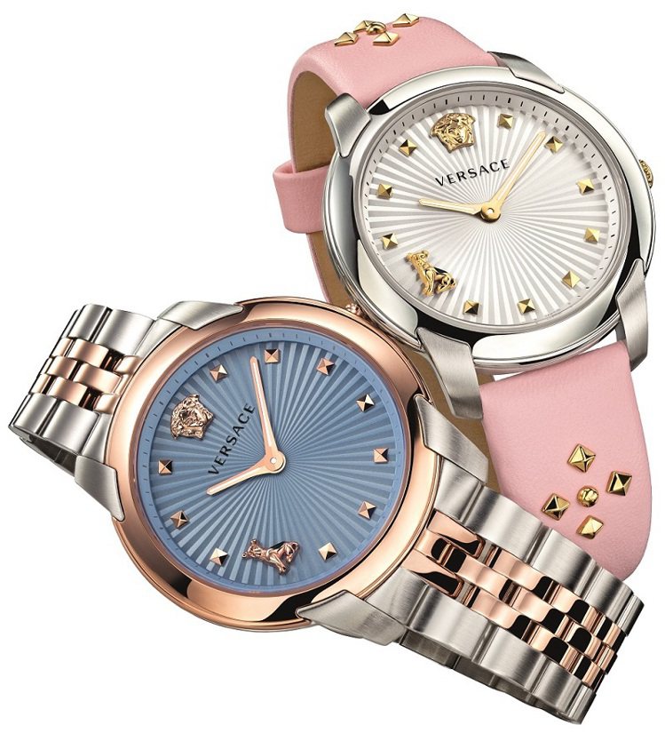 Versace Audrey V. Watch系列腕表，不鏽鋼表殼搭配IP鍍玫瑰金表圈，價格未定。圖／Versace提供