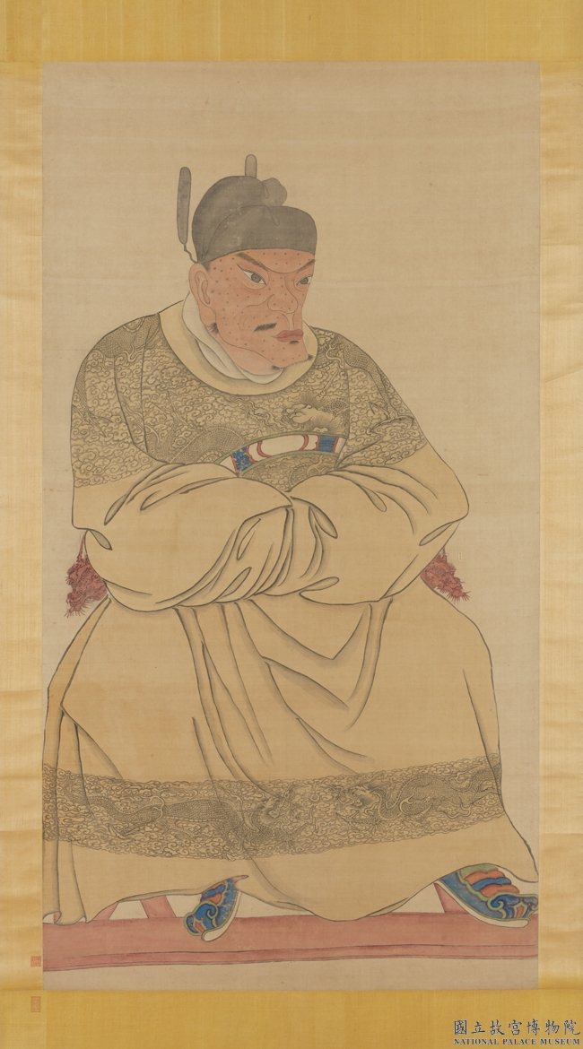 故宮典藏的「明太祖坐像3」將朱元璋的臉畫成下巴奇異扭曲、形如「豬腰」的臉，去年被...