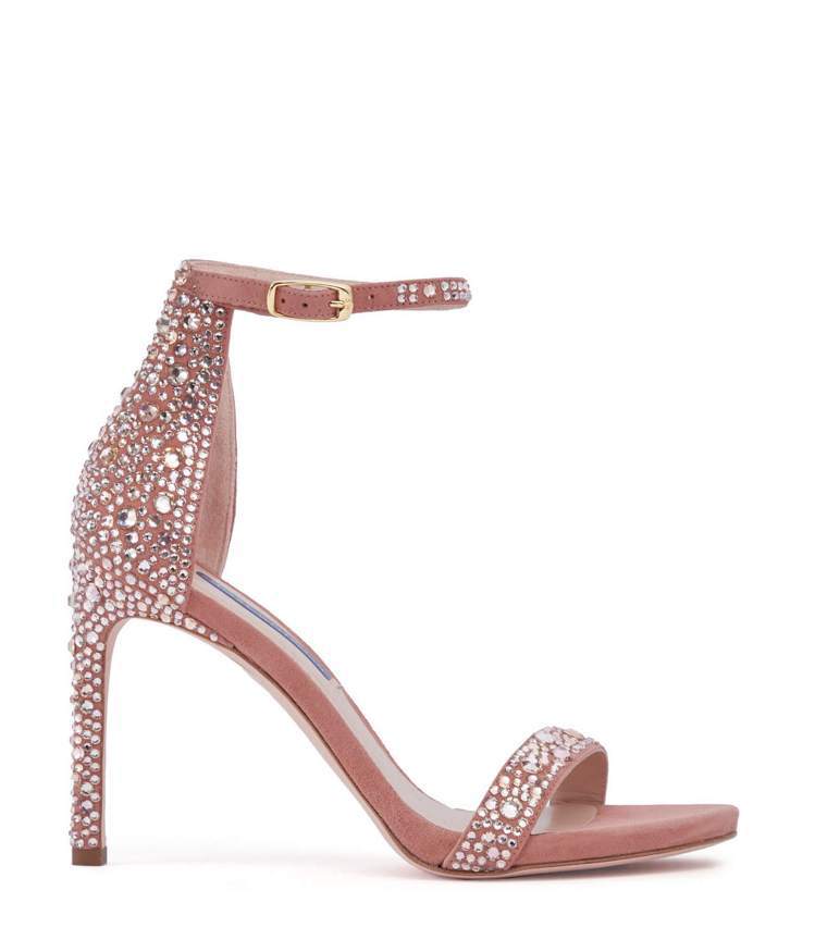 粉色Nudistsong Stardust麂皮缀彩色水晶鞋，售價35,200元。...