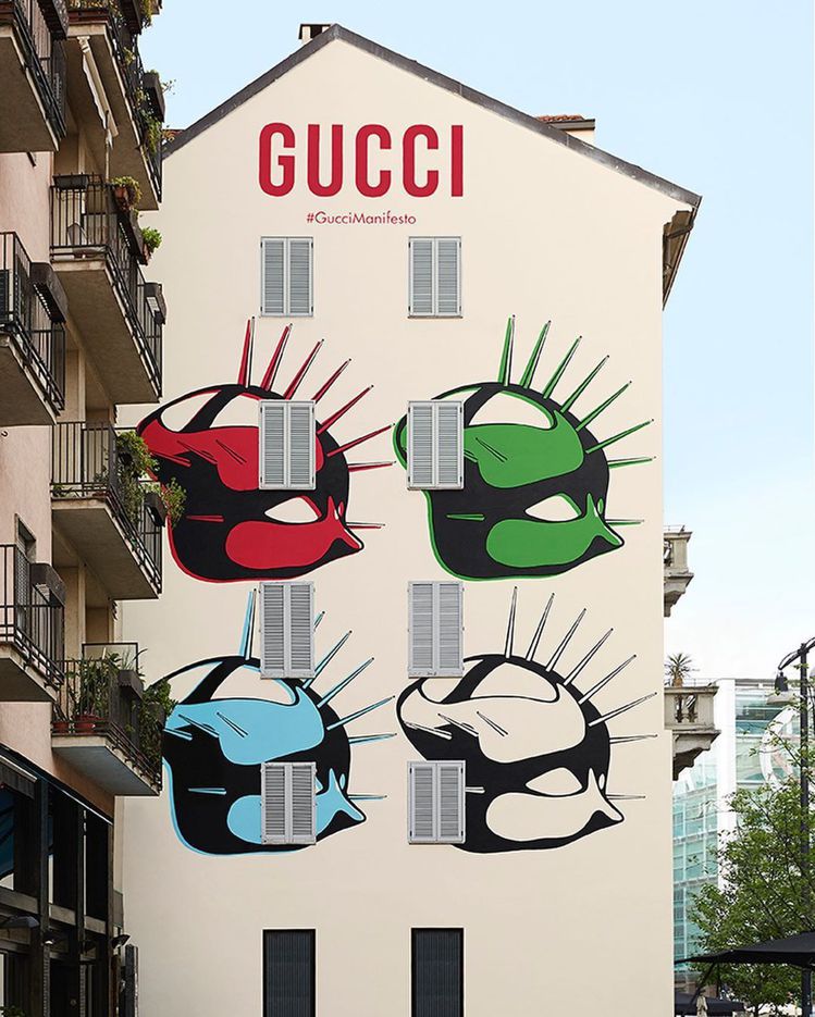 米蘭Gucci Art Wall換上Gucci Manifesto系列主題。圖／摘自IG