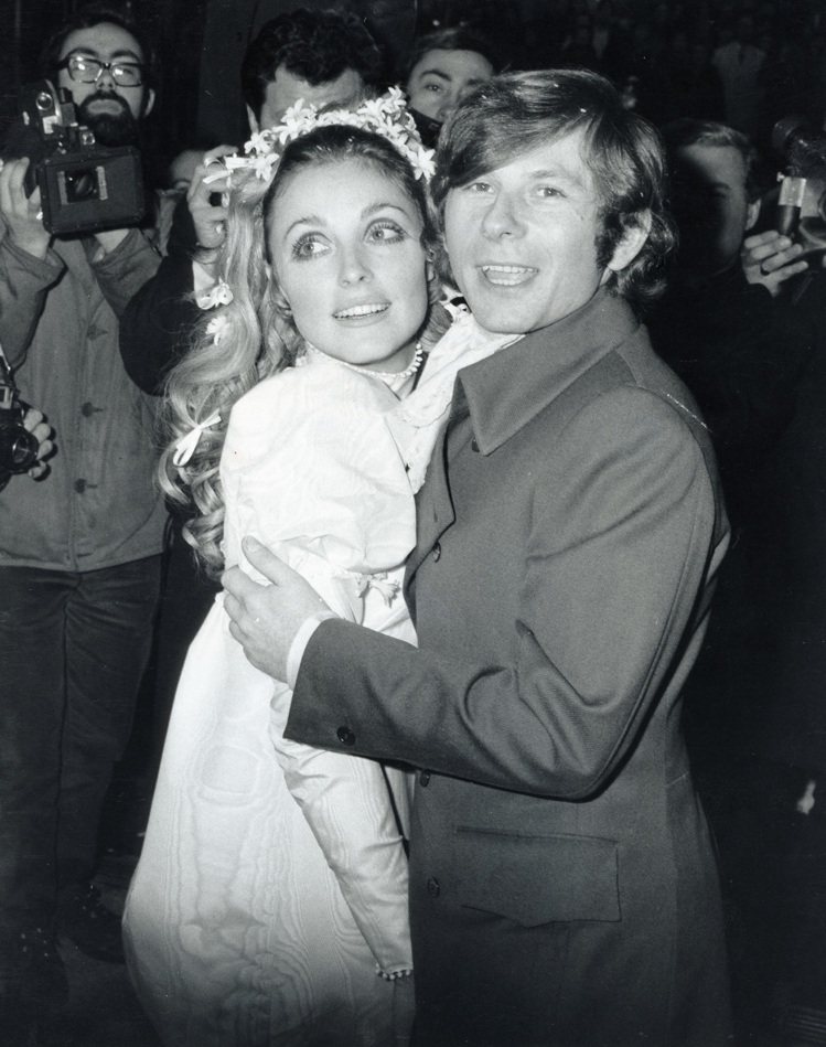 莎朗蒂和導演老公Roman Polanski的婚禮。圖／達志影像