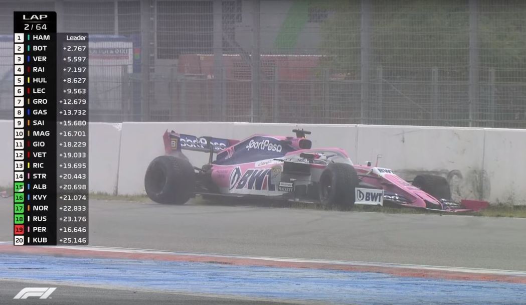 Perez第2圈便衝出賽道退賽。 摘自F1