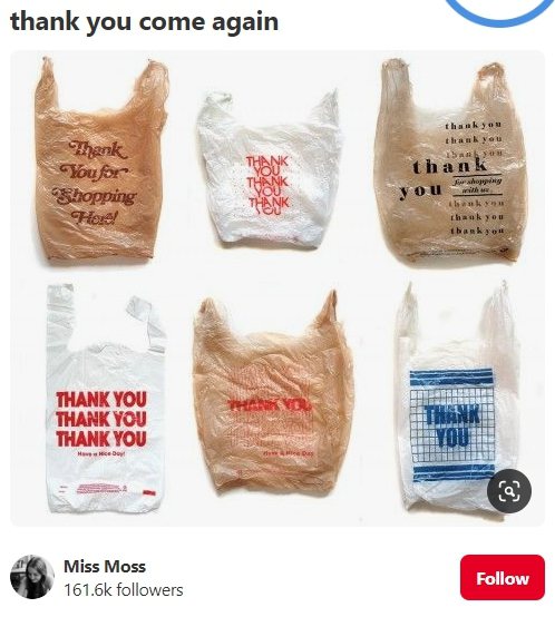 往昔各式各樣的THANK YOU塑膠袋具有時代感。圖／取自pinterest