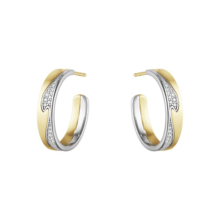 GEORG JENSEN NEW FUSION系列18K黃金白金鑲鑽耳環，90,000元。圖／喬治傑生提供