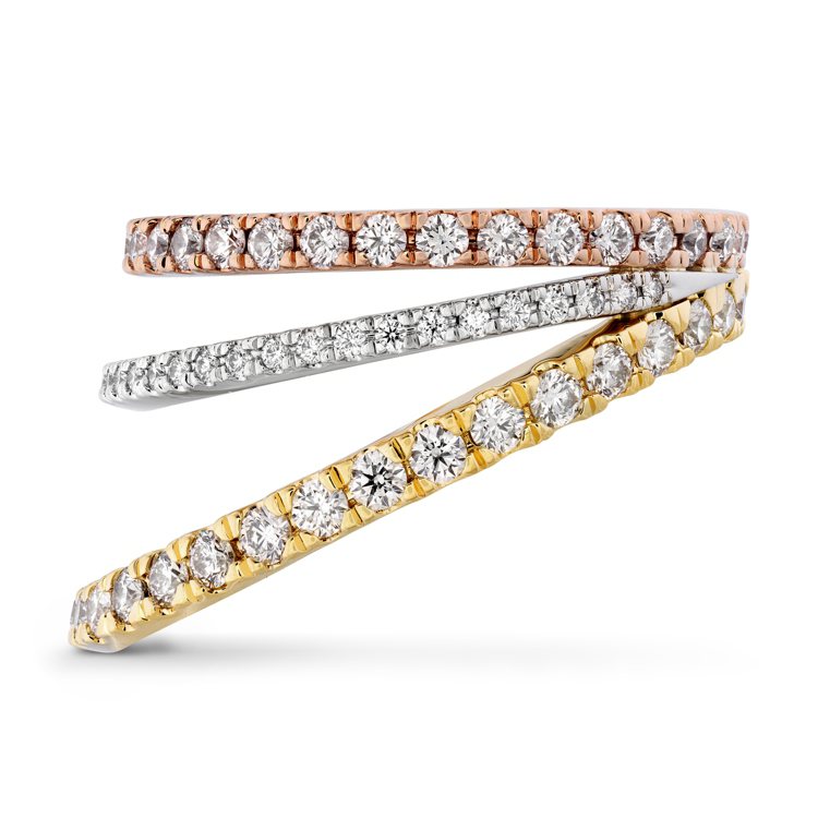 RING THE DRAMA戒指，鉑金、玫瑰金、黃 K 金鑲嵌鑽石及粉紅剛玉，2...