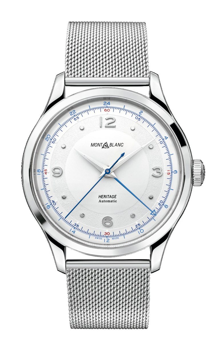 萬寶龍傳承系列GMT兩地時間腕錶搭配精鋼米蘭帶，10萬1,300元。圖／萬寶龍提...