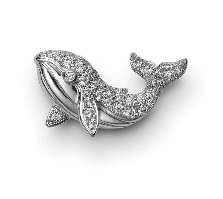 MIKIMOTO鯨魚造型胸針，11萬9,000元。圖／MIKIMOTO提供