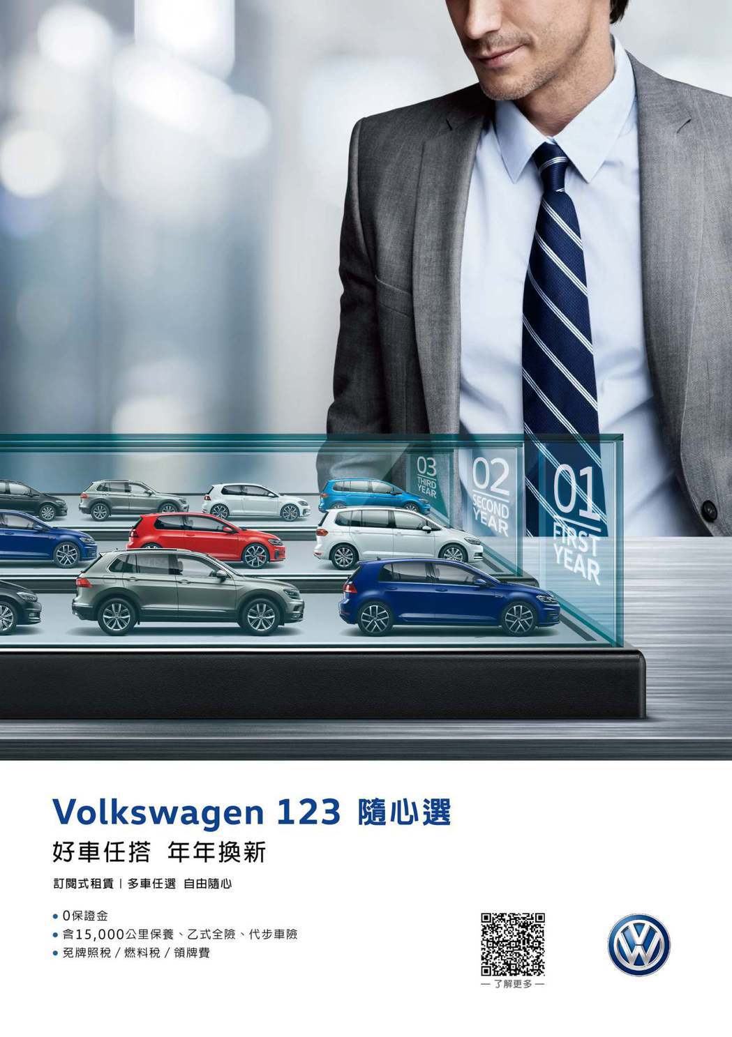 「Volkswagen 123隨心選」訂閱式租賃方案三年內可每年更換新車，自由選...