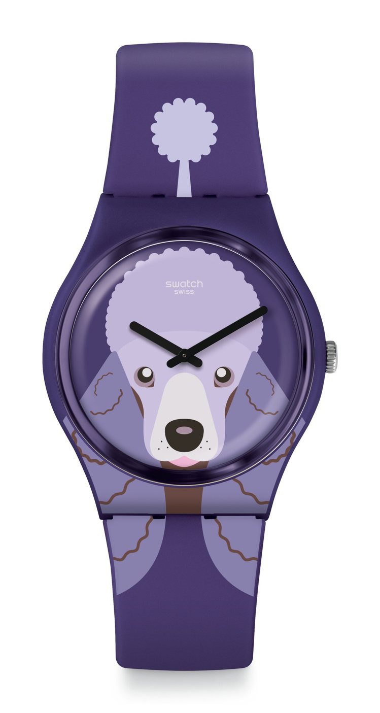 SWATCH時尚貴賓犬PURPLE POODLE腕表，2,050元。圖／SWATCH提供