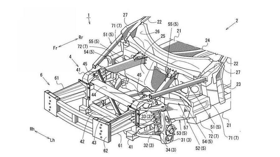 Mazda設計圖中可看見雙A臂懸吊的設定。 摘自Mazda