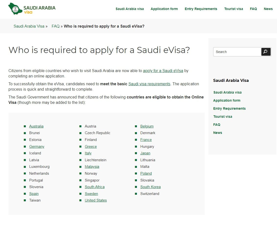 沙國簽證官網上公布可申請電子簽證的國家名單，台灣名列其中。Saudi Arabi...