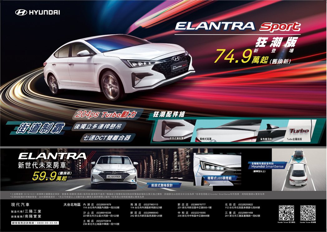 增加個性化性能套件扮相的全新ELANTRA Sport狂潮版限時優惠價為74.9萬元起。 圖／Hyundai提供