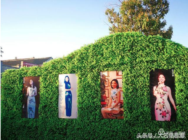 麗君文化廣場旁的花園，以鄧麗君的照片吸引遊人。 （新浪微博照片）