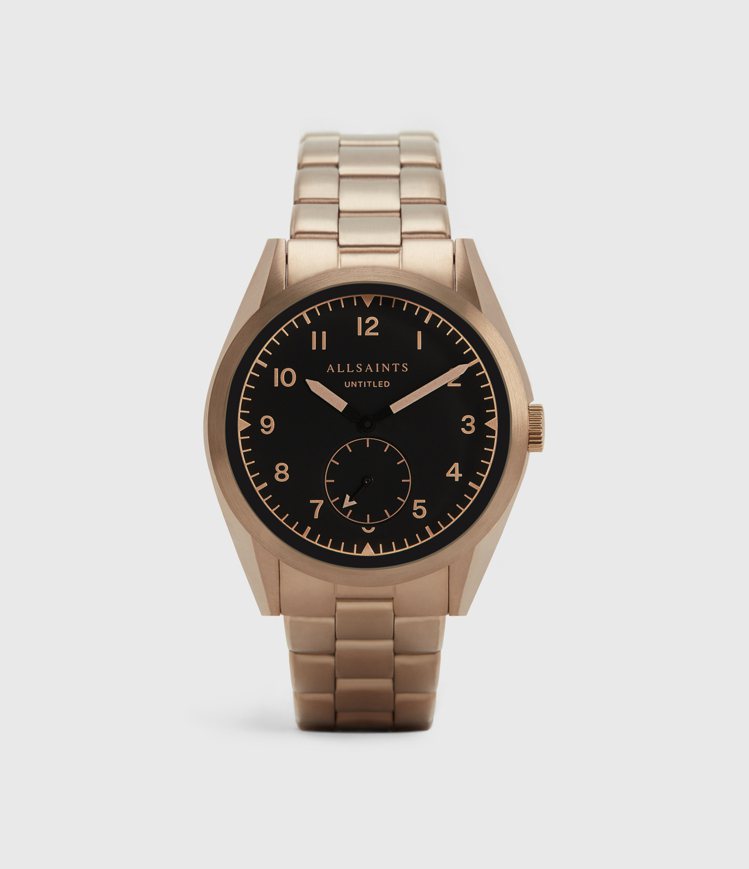 ALLSAINTS untitled系列腕表，鍍香檳金不鏽鋼表殼、表鍊，10,900元。圖／ALLSAINTS提供