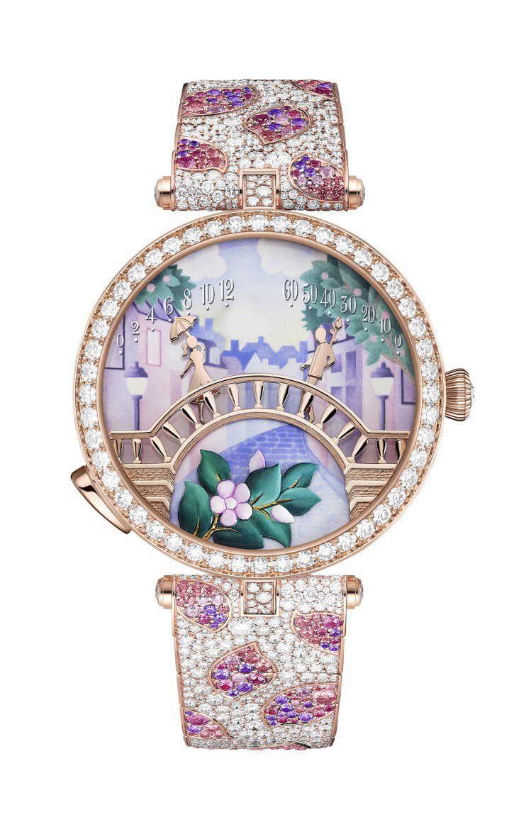 Lady Arpels Pont des Amoureux Printemps春季戀人橋腕表，1,160萬元。圖／梵克雅寶提供