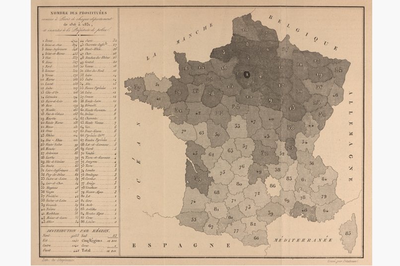 法國醫生杜沙特雷，在19世紀時使用醫學的統計方法，對巴黎的賣淫進行調查。 圖／維基共享