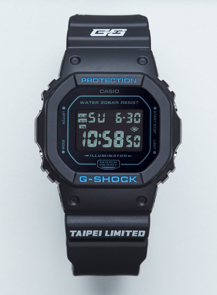 G-Shock Taipei五周年紀念DW-5600BBMGT5腕表，4,500元。圖／Casio提供