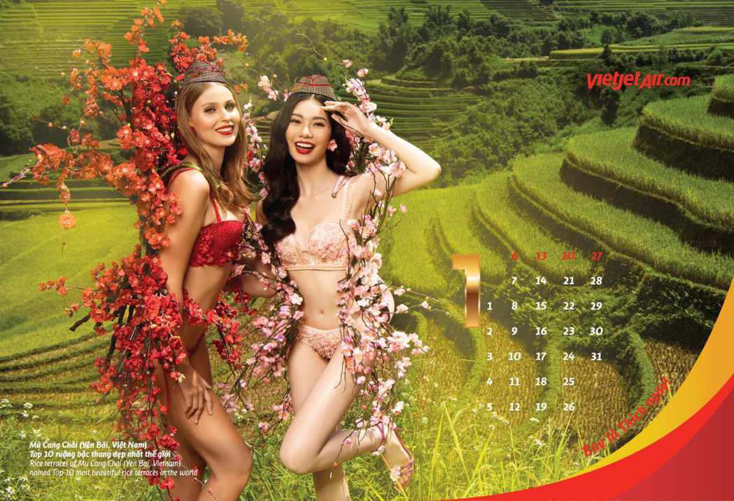 越捷航空2019年「比基尼」月曆，12位比基尼越捷女郎，搭配象徵亞洲各地的繽紛炫...