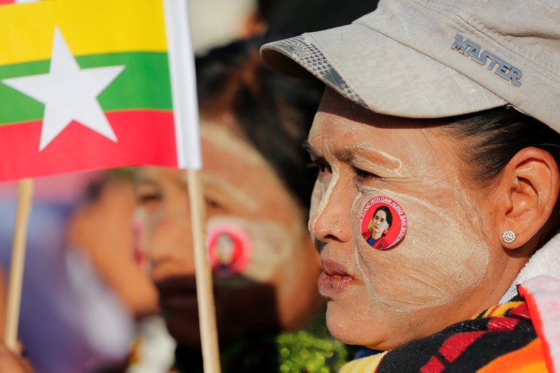 在緬甸國內，翁山蘇姬仍然擁有強大的人民支持。 圖／路透社