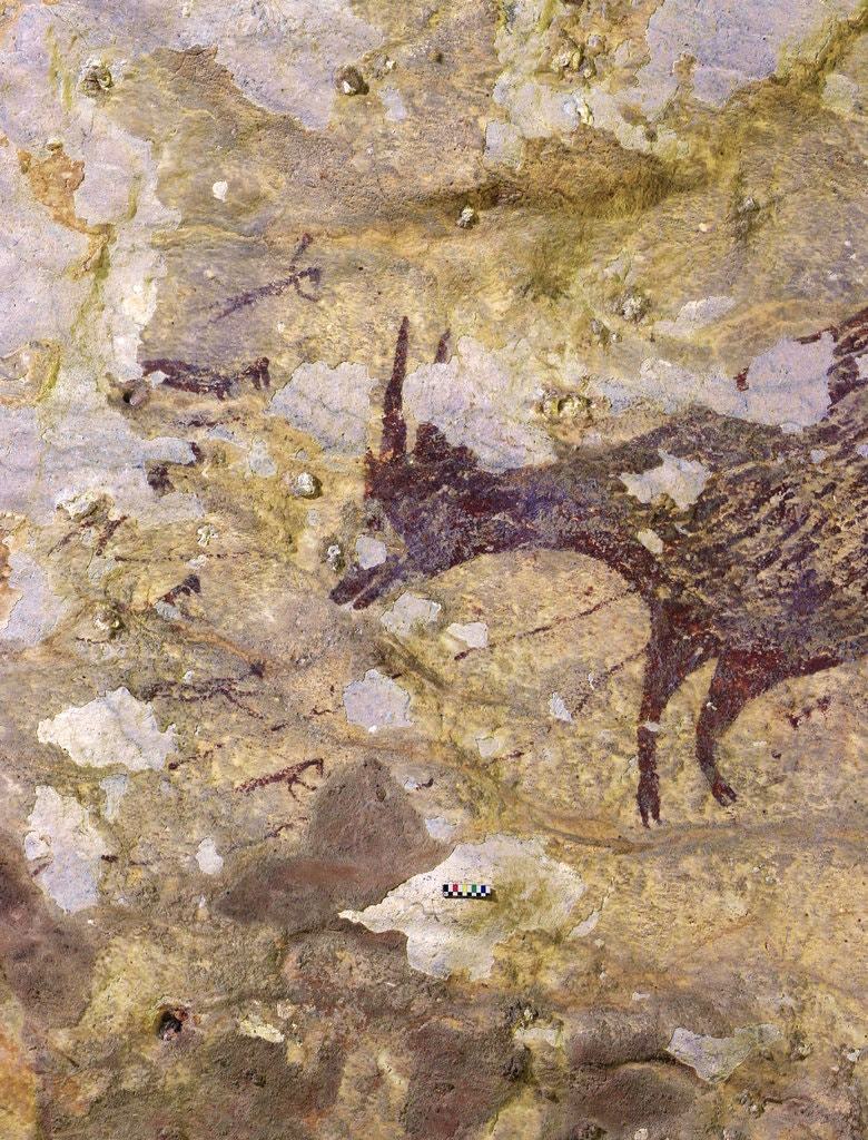 考古學家在印尼蘇拉威西一個洞穴發現4萬4000年前的壁畫。（翻攝紐約時報）