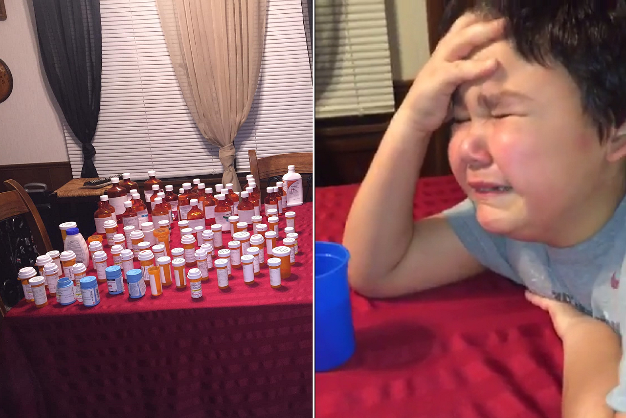 美國一位癌症病童媽媽，在社群媒體分享兒子在吃下最後一劑化療藥物前，瞬間意識到自己終於戰勝癌症，情緒激動落淚的畫面，感動萬千上網友陪他一起掉眼淚。Facebook/Ashley Cotter